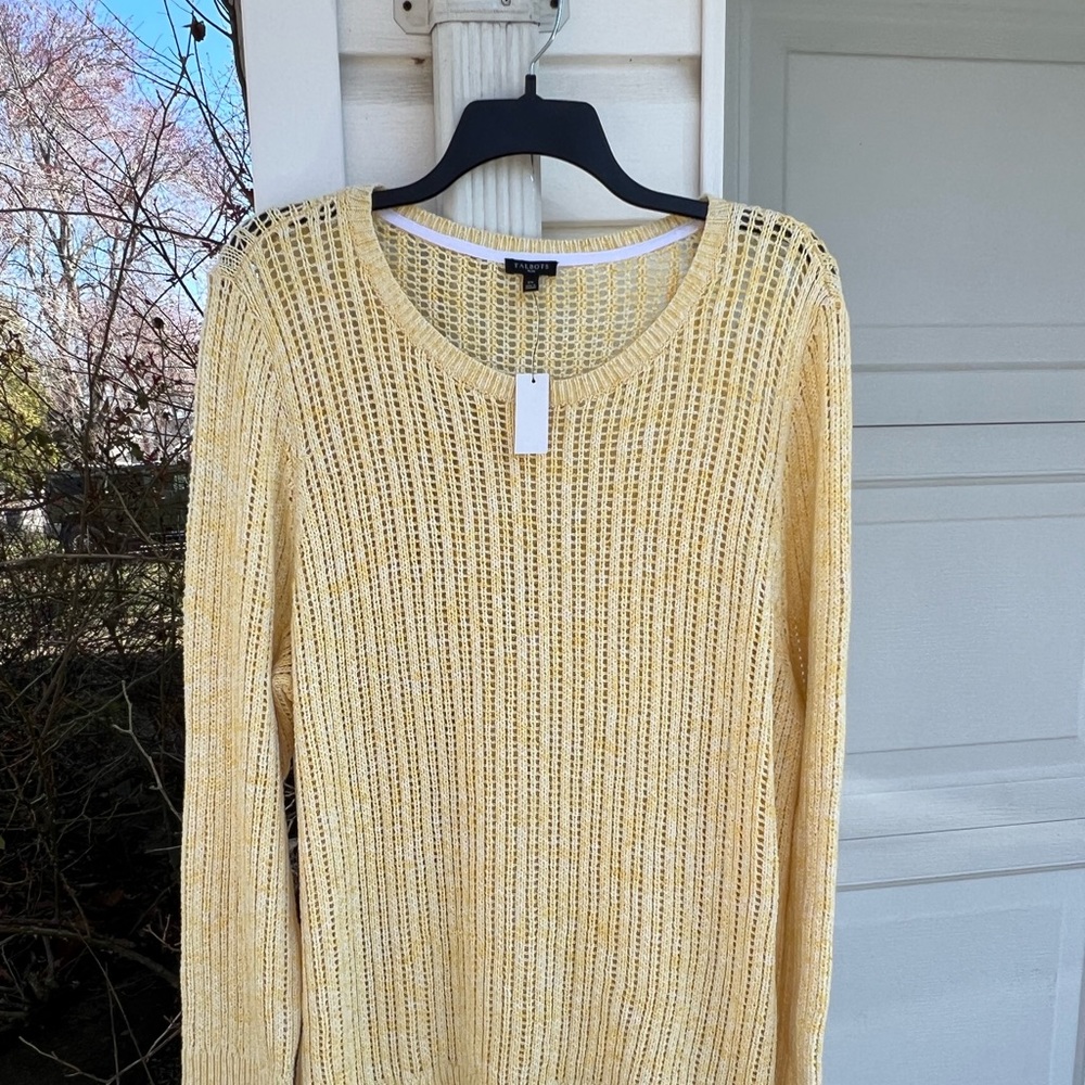 NWT Talbots Perfect For Leggings Yellow Open Weave Long Sleeve Sweater
